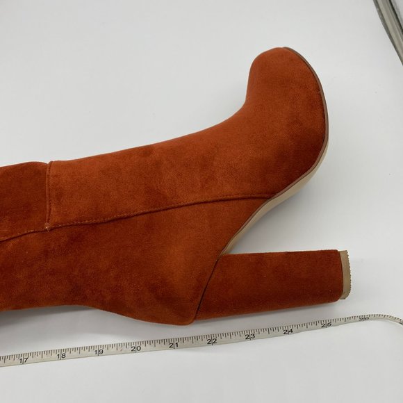 Brown Pointy Toe Chunky Long Boots Heels Pump Pull - Picture 8 of 11